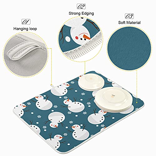 Super Absorbent Dish Drying Mat (Snowman Snowflake Cute Christmas Holidays / 16" x 18")