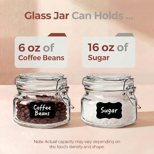 17 oz Square Glass Jars with Airtight Lids (Square-17OZ Set- 6 Pack)