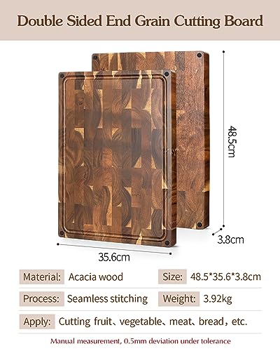 Large Thick End Grain Acacia Wood Cutting Board (19"L x 14"W)