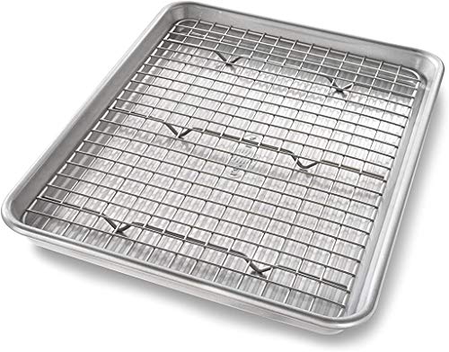 Bakeware Quarter Sheet Baking Pan and Bakeable Nonstick Cooling Rack Set