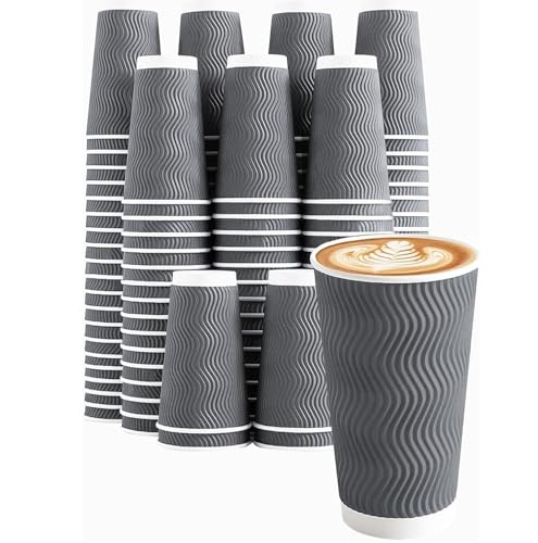 50 Pack 20 oz Coffee Cups Disposable Insulated Paper Cup Gray (Gray / 20 oz-50)