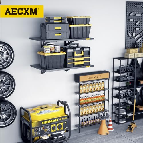 2 Pack 1.64x4ft Adjustable Garage Wall Shelving 560lbs Load Capacity Heavy Duty Wall Mounted Storage Shelf Metal Floating Shelves for Garage (2pack-1.64x4ft / Black)
