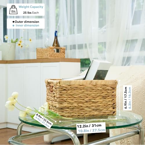 Natural Water Hyacinth storage basket with Handle (Water Hyacinth / 3-Pack Medium (12.2"L x 8.9"W x 6.9"H))