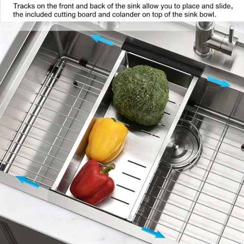 33 Inch Drop In Kitchen Sink Workstation (33"L x 22"W x 10"D / Stainless Steel （Splash Guard）)
