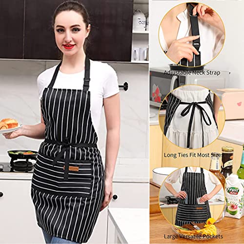 Adjustable Bib Apron with 2 Pockets Cooking Kitchen Cotton Aprons for Women Men Chef Restaurant BBQ Painting Crafting