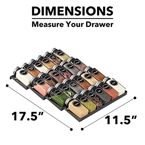 Spice Drawer Organizer with 24 Spice Jars (24 Jars, 11.25" Wide)