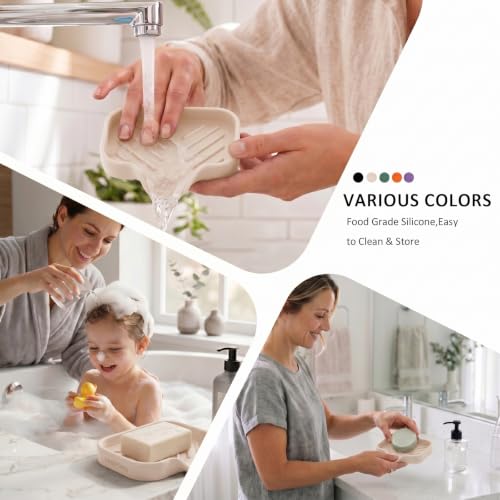 Silicone Soap Dish with Drain Spout (Tapioca / S(4.9"×3.2"))