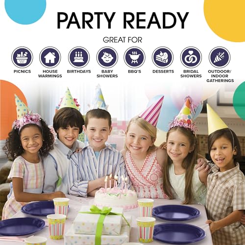 Party Solids Sturdy Navy Plastic Plates 9" Party Plates 100 Pcs (9 inch / Navy)
