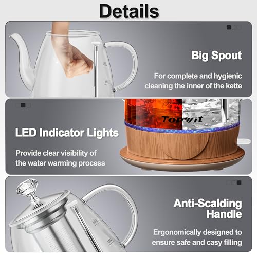 1L Glass Electric Kettle (Wood / 1.1 Quarts)