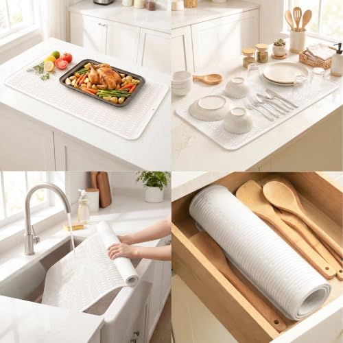 Silicone Dish Drying Mat for Multiple Usage (White / 36"L x 18"W)