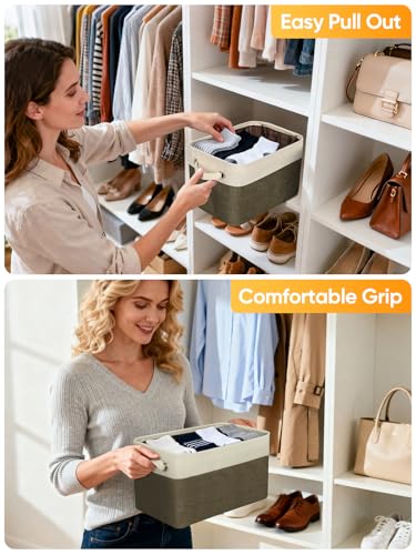 2 Pack Fabric Closet Storage Bins for Shelves (Brown / 2PCS/Large-15x11x9.5)