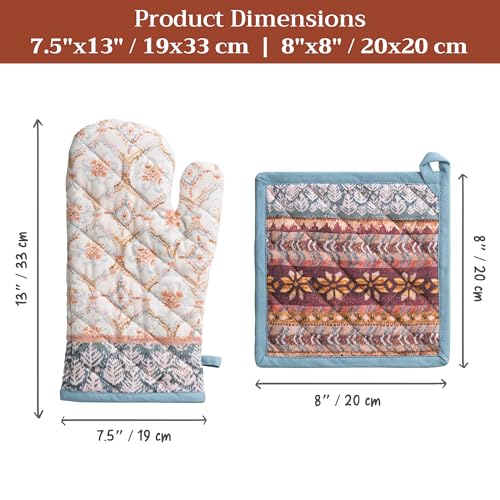 100% Cotton Oven Mitt & Pot Holder Set (022 - Fair Isle / 7.5" x 13" & 8" x 8" (Oven Mitt & Pot Holder))