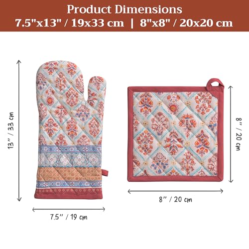 100% Cotton Oven Mitt & Pot Holder Set (025 - Romane / 7.5" x 13" & 8" x 8" (Oven Mitt & Pot Holder))