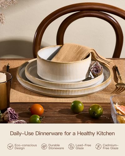 Ceramic Dinnerware Sets for 4 (Cappuccino White)