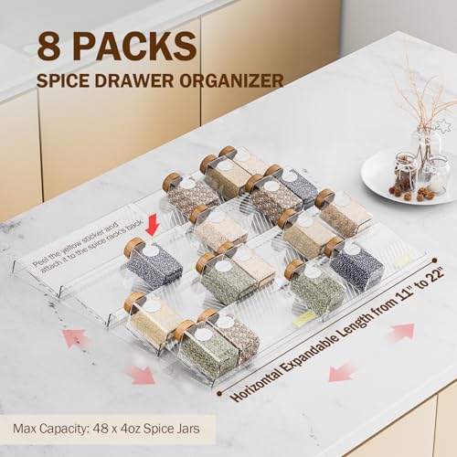 Spice Drawer Organizer (Clear / 8 Packs - 1 Tier)