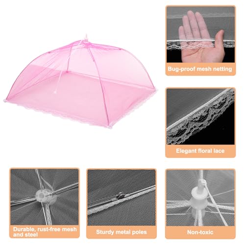 3 Pcs Large and Tall Food Covers 17" Mesh Food Covers for Outdoors Collapsible Food Protector Covers Tent for Parties Outdoor Picnics BBQs (17" / Rose)