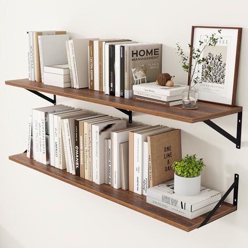 48W x 12D Deep Floating Shelves Set of 2 Walnut (Walnut With Black Metal Bracket / 48wx12dx5.8h)