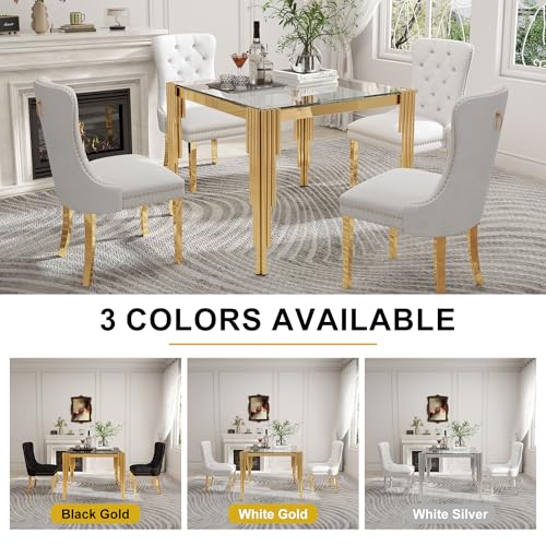 35'' Modern Square Glass Dining Table for 4 People (Gold-clear / Square-35.43" L x 35.43" W x 29.53" H)