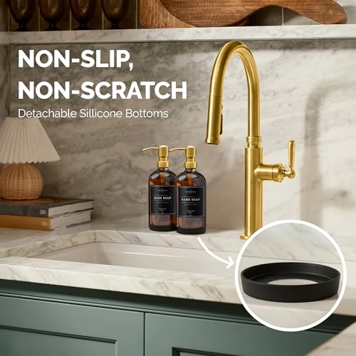 Amber Glass Soap Dispenser Set (Amber Bottle / Gold Pump)
