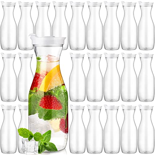 24 Pcs Plastic Water Carafe with Lid 32 Oz Clear (White Cap)
