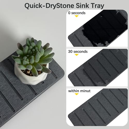 2PCS Water Absorbing Stone Tray for Cosmetics & Hand Soap & Houseplants (8.7" X 4.3" Dark Gray)