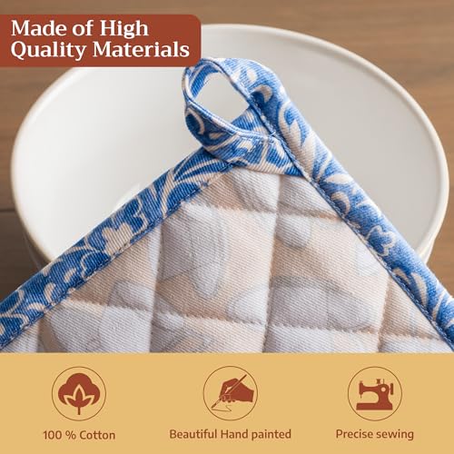 Pot Holders 100% Cotton Potholders (017 - Canton / 8" x 8" (Pot Holder Pack of 2))