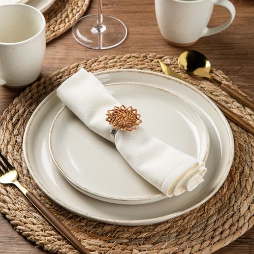 12oz Ceramic Coffee Mugs set of 4 (Light Beige(Handbrush Rim) / Set of 4)