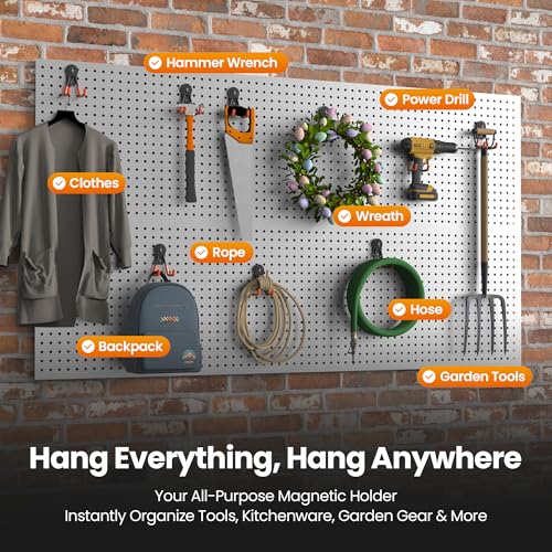 4 Pack Large Heavy Duty Magnetic Hook Extra Strong Magnetic Garage Hooks Big NdFeB Industrial Magnet Hooks Magnetic Utility Storage Holder Organization with Anti (1.6" Magnet-4 Pack-Orange)