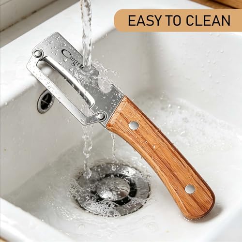 Left Handed Vegetable Peeler Wooden Stainless Blade for Fruit Potato (Standard / Walnut/Silver)