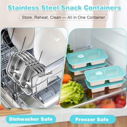 4 Pack Stainless Steel Snack Containers with Lids (4PCS-BLUE)