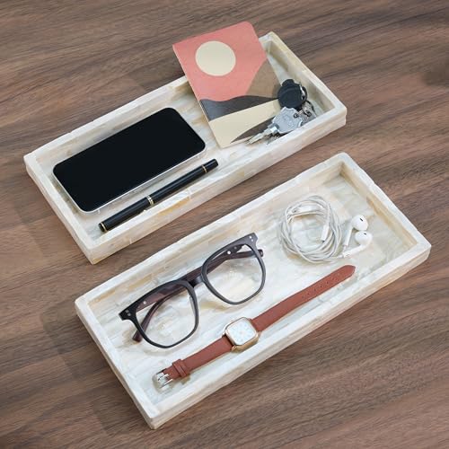 Set of 2 Mother of Pearl Bathroom Tray for Counter (White Tile)
