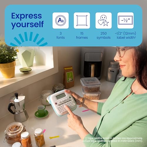 P-Touch PT-N20 Personal Desktop Label Maker, Portable, Handheld and Prints, P-Touch Btag ~½” (12mm) Wide Color Personalized Label Tapes