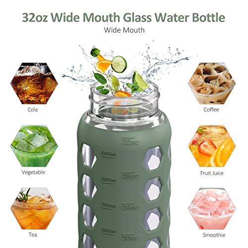 Glass Water Bottle (Olive / 32 Ounces)
