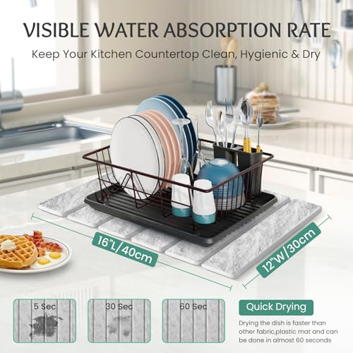 Stone Dish Drying Mat Collapsible Diatomaceous Earth Absorbent Mat Quick Dish Drying Pad Dish Rack Pad Match Any Counter to Multiple Usage for Kitchen