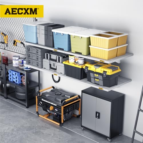 4 pack 2x3ft Adjustable Garage Wall Shelving 1120lbs Load Capacity Heavy Duty Wall Mounted Storage Shelf Metal Floating Shelves for Garage (4pack-2x3ft / White)
