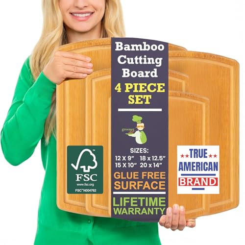 Glue Free Surface™ 2XL Extra Large Bamboo Cutting Board Set of 4 (Glue-Free Surface - Round)