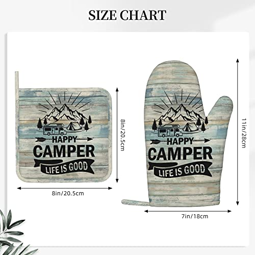 Happy Camper Oven Mitts and Pot Holders Sets of 4 (One Size / Silicone Camper)
