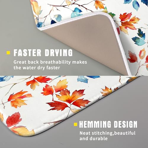 Autumn Leaf Dish Drying Mat Fall Colorful Leaves Absorbent Dish Drain Mats for Kitchen Counter (Autumn Leaf 606 / 18" x 16")