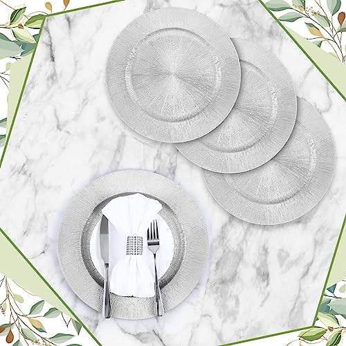 50 Pcs Silver Charger Plates Bulk (Modern Style / Silver)