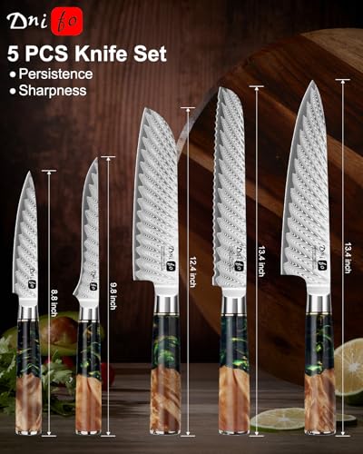 5PCS Damascus Knife Set
