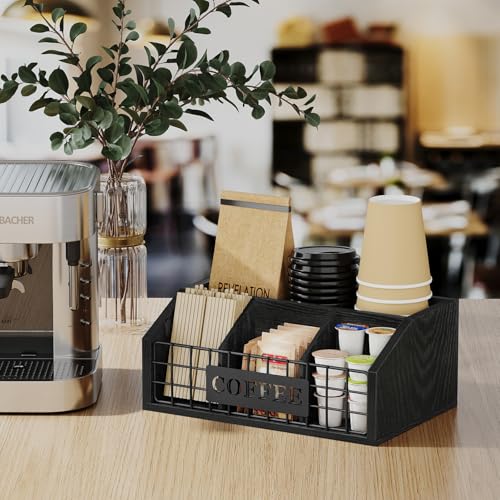 Coffee Station Organizer for Countertop (Iron Wire-Black / 1 Tier)