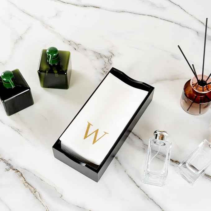 Luxenap 15.8 X 7.9 Inch Linen-Feel Guest Towels, 2000 Lettered Hand Towels - Gold Letter 'W', Sans Serif Font, White Paper Dinner Napkins, airlaid, For Restrooms And Tables
