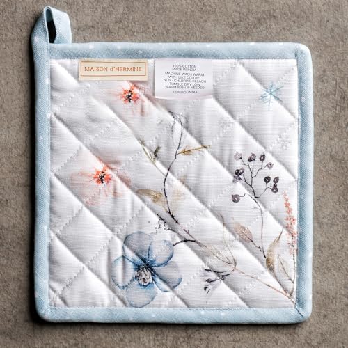 Pot Holders 100% Cotton Potholders (074 - Ice Florals / 8" x 8" (Pot Holder Pack of 2))