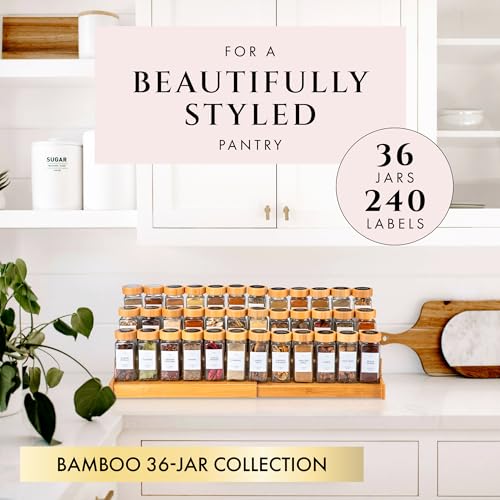 Thick Glass Spice Jars With Bamboo lids And Labels