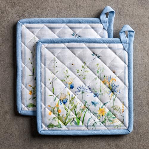 Pot Holders 100% Cotton Potholders (012 - Fleurs De Mai / 8" x 8" (Pot Holder Pack of 2))