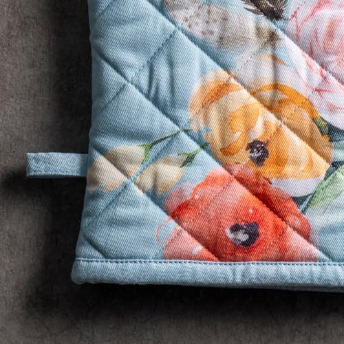 100% Cotton Oven Mitt & Pot Holder Set (077 - Ibiza - Blue / 7.5" x 13" & 8" x 8" (Oven Mitt & Pot Holder))