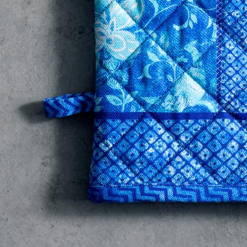 Maison d'Hermine Oven Gloves 100% Cotton Oven Mitt (027 - Indigo Love / 7.5" x 13" (Oven Mitt))