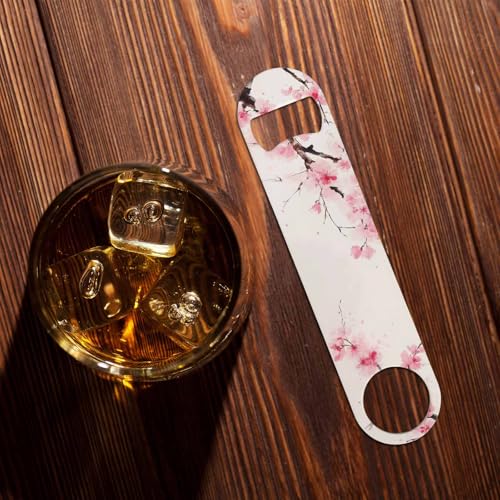 Watercolor Cherry Blossom Stainless Steel Bottle Opener Sakura Branches Japanese Pink Floral Nature Art Flat Beer Bottle Opener Keychain for Home Kitchen Bar Restaurant Party Birthday Gift (Cherry Blossom)