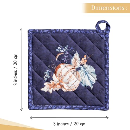 Pot Holders 100% Cotton Potholders (072 - Pumpkin Blues / 8" x 8" (Pot Holder Pack of 2))