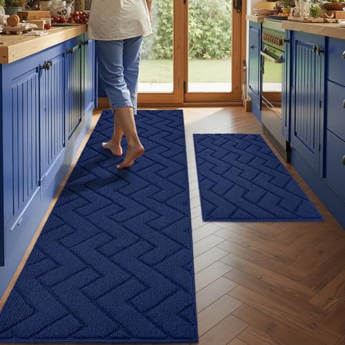 Kitchen Runner Rug (Navy Blue / 24"x71"+20"x32")